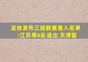 足协发布三级联赛准入名单:江苏等6队退出 天津留